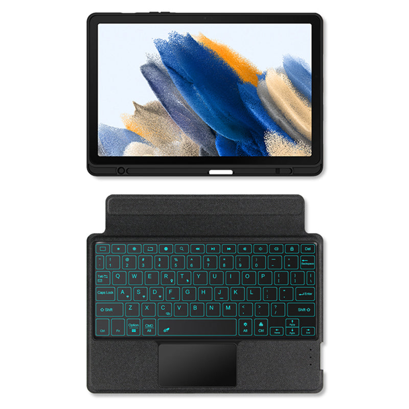 Pro Samsung Galaxy Tab A8 10.5 (2021) Stojací pouzdro PU kožený kryt na tablet + odnímatelná Bluetooth podsvícená klávesnice s touchpadem / slotem pro pero Pro Samsung Galaxy Tab A8 10.5 (2021) Stojací pouzdro PU kožený kryt na tablet + odnímatelná Bluetooth podsvícená klávesnice s touchpadem / slotem pro pero